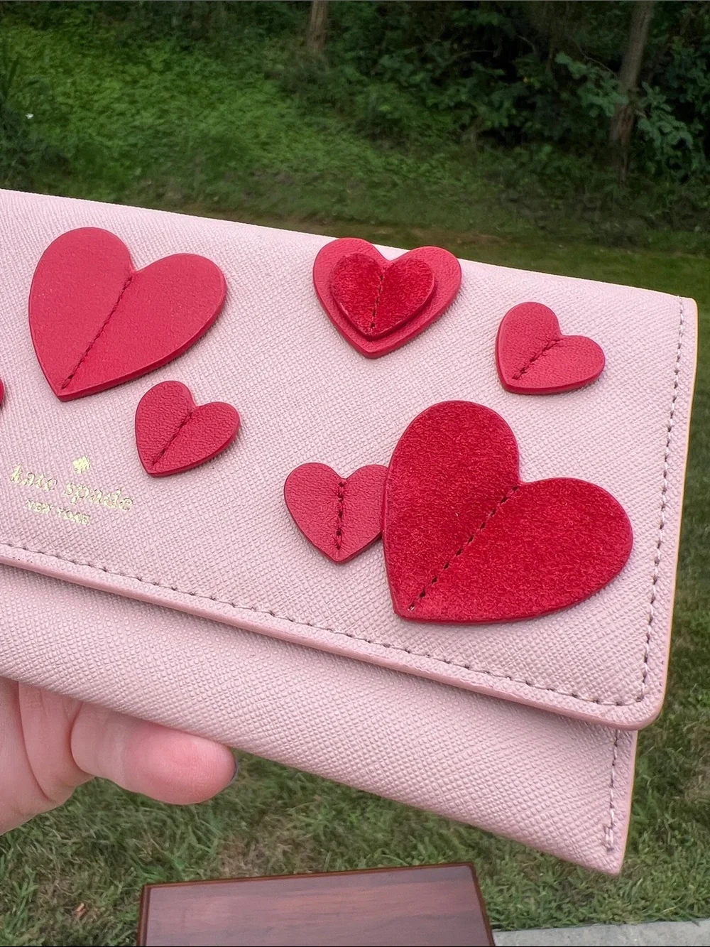 Kate Spade Heart It Harling Layered Hearts Red Pink Leather Folding Wallet